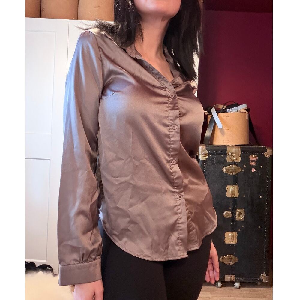 satin gray button down blouse